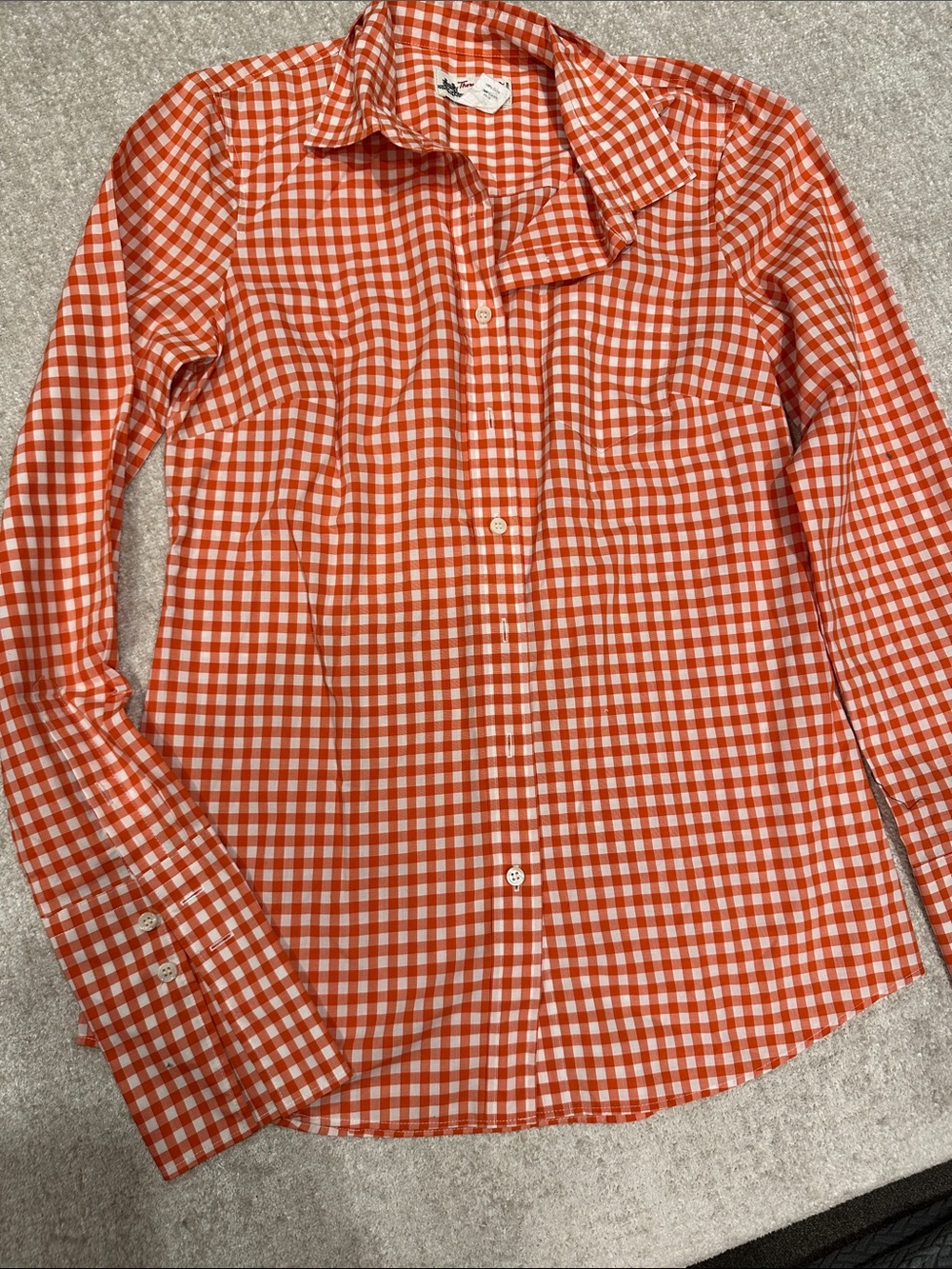 J. Crew Orange and White Gingham Button-Down Shirt